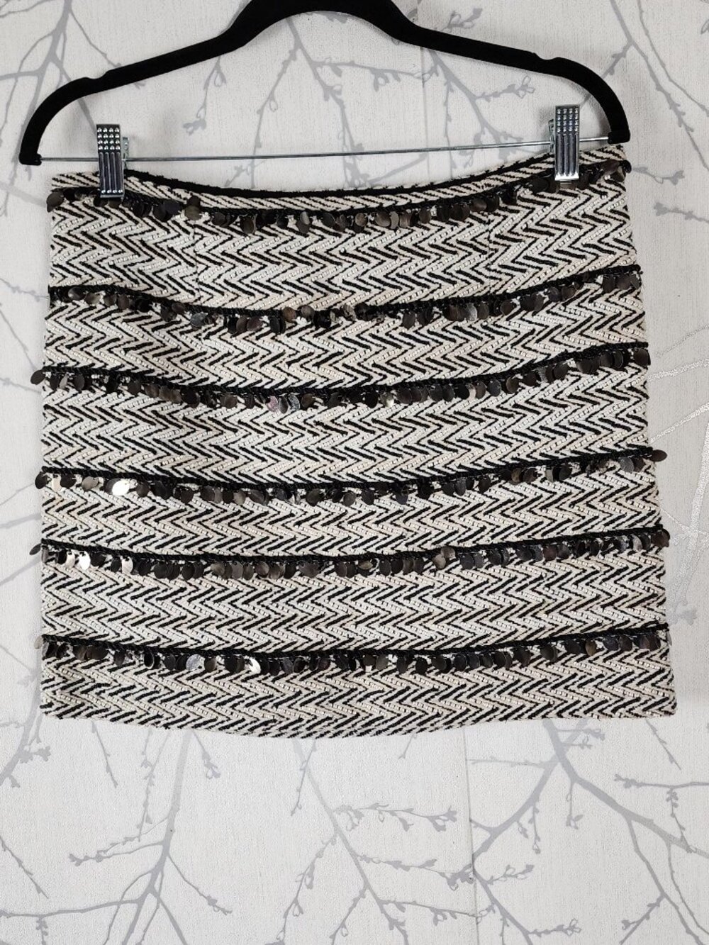 River Island Chevron Tweed Sequin Pencil Skirt